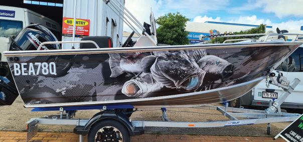 boat-wrap-printed-installed-hervey-bay-fraser-coast-black-white-fish-right-side